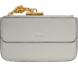 Chloé Drew leather Card Holder White gray Wallet with Gold Chain
